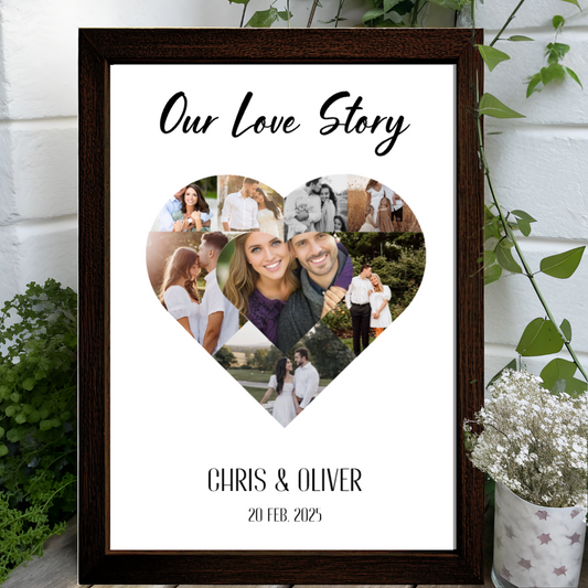Custom Heart-Shaped Photo Collage Poster – Love Memory Gift