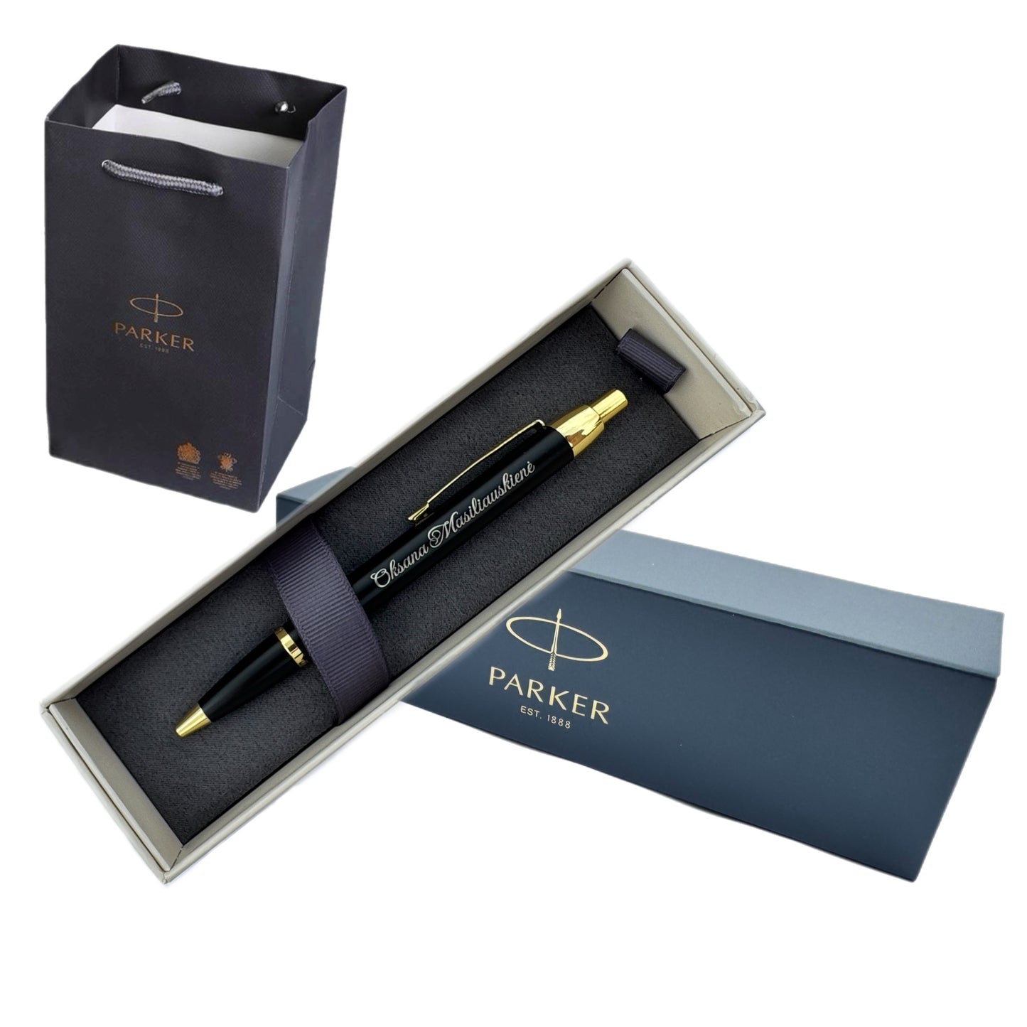 Personalised Parker Ballpoint Pen Gift Set – Custom Engraved with Name – Luxury Pen with Box & Gift Bag