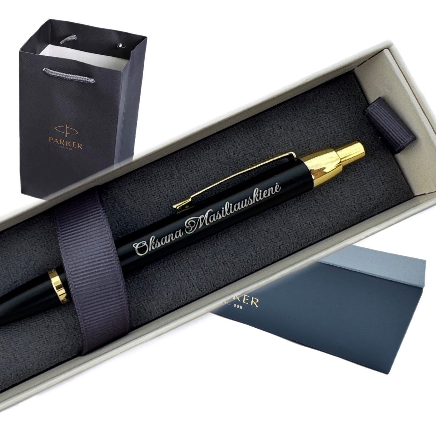 Personalised Parker Ballpoint Pen Gift Set – Custom Engraved with Name – Luxury Pen with Box & Gift Bag