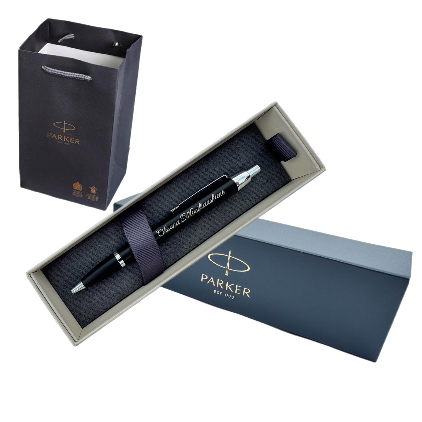 Personalised Parker Ballpoint Pen Gift Set – Custom Engraved with Name – Luxury Pen with Box & Gift Bag