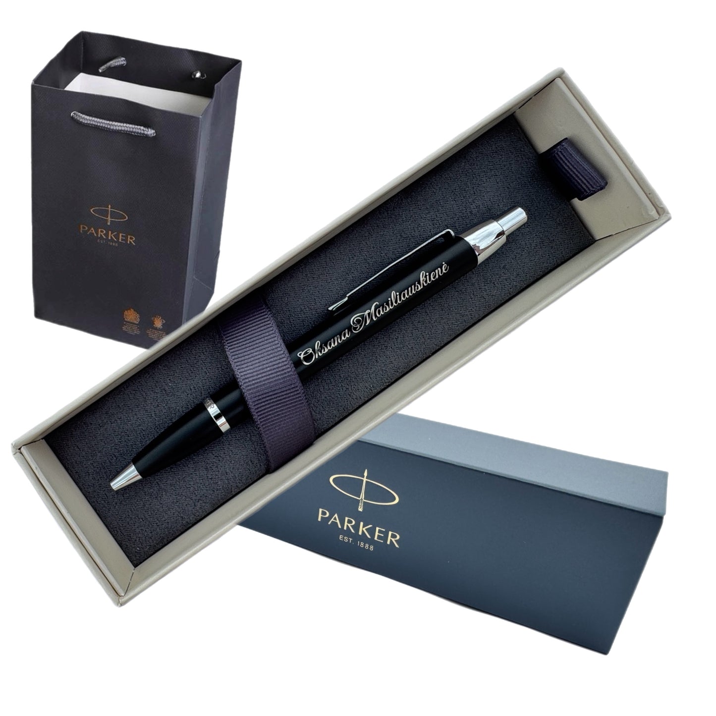 Personalised Parker Ballpoint Pen Gift Set – Custom Engraved with Name – Luxury Pen with Box & Gift Bag