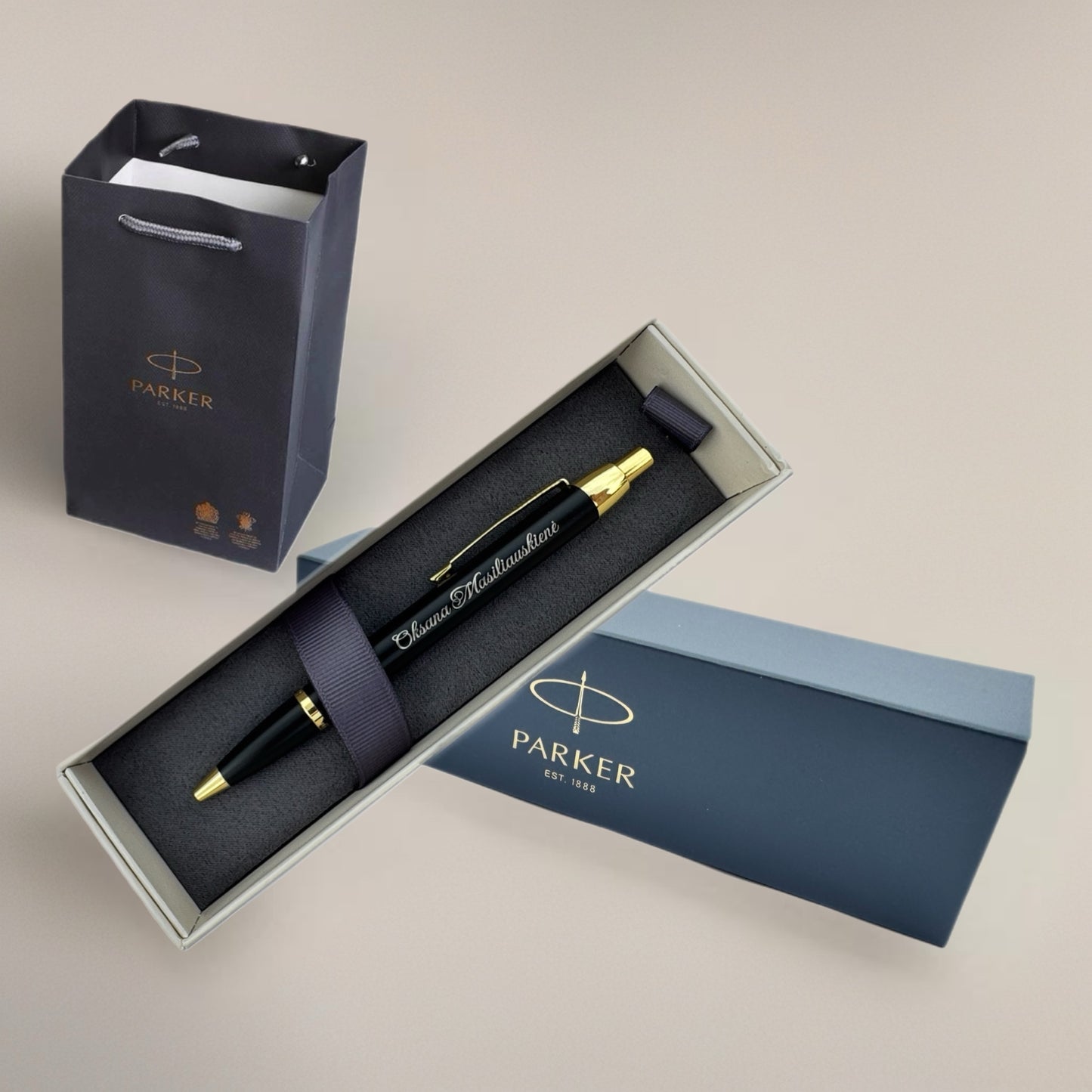 Personalised Parker Ballpoint Pen Gift Set – Custom Engraved with Name – Luxury Pen with Box & Gift Bag