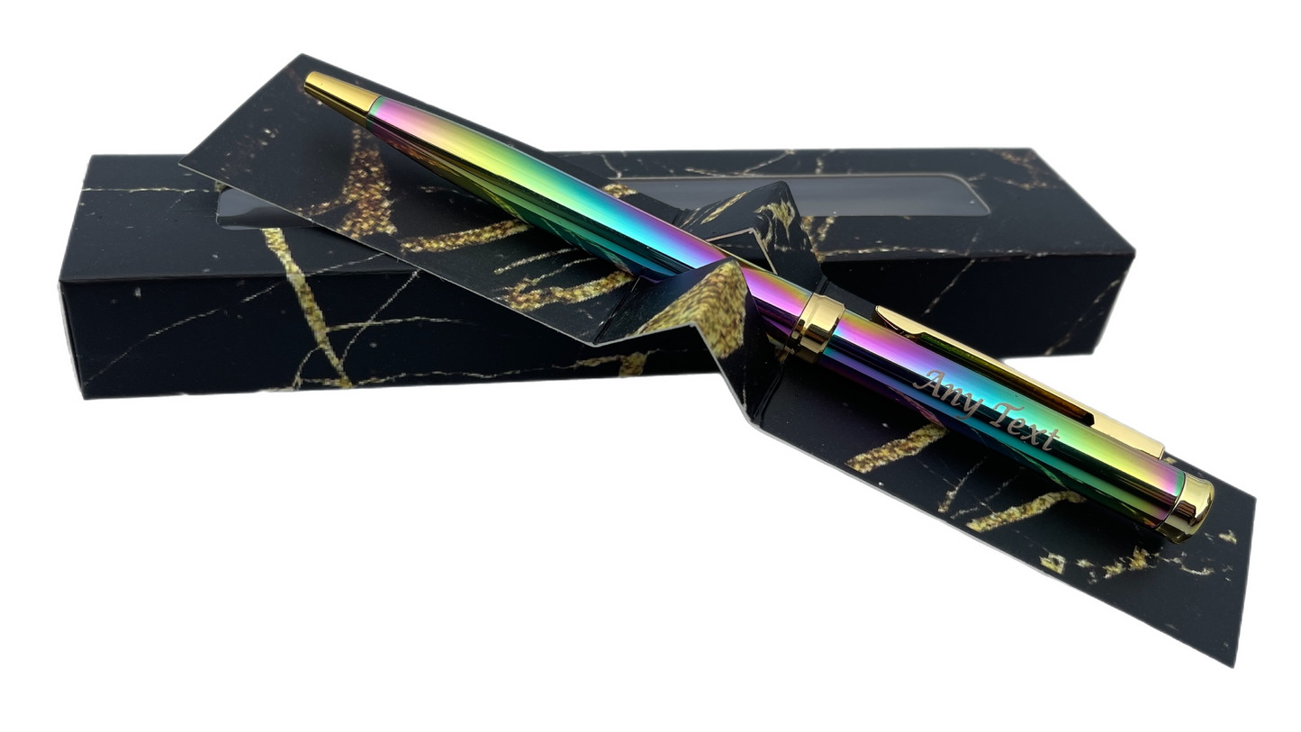 Personalised Metal Ballpoint Pen – Silver, Gold & Rainbow