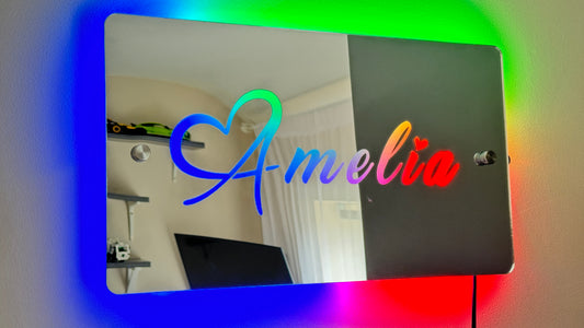 Custom Engraved LED Mirror – Remote Control, Rainbow Light
