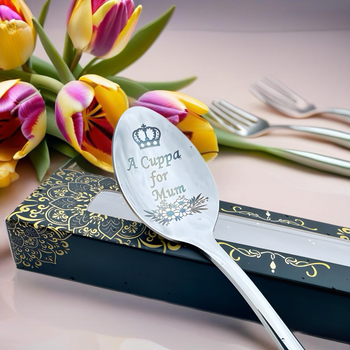 Personalised Engraved Teaspoon โ Custom Text for Mum or Any Occasion โ 7 Colours Available