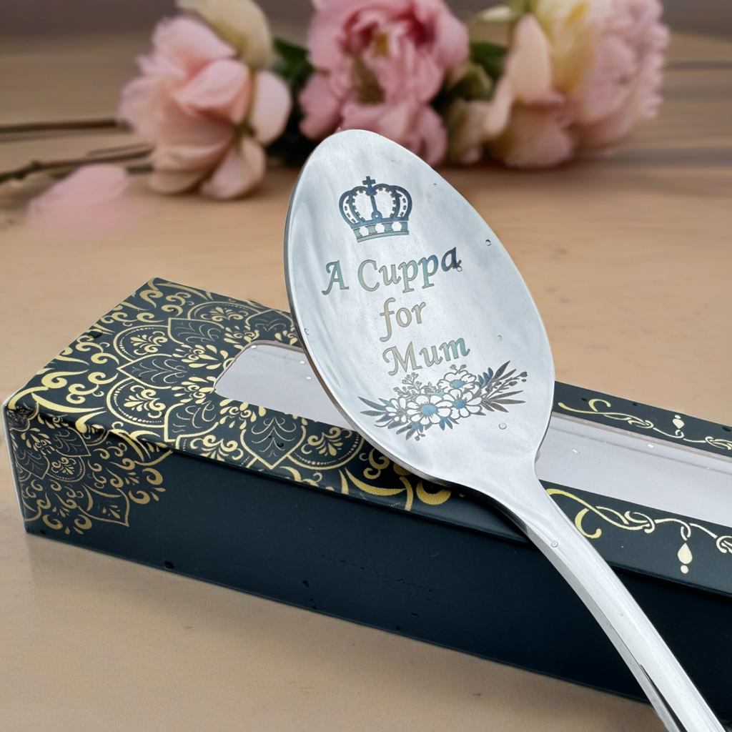 Personalised Engraved Teaspoon โ Custom Text for Mum or Any Occasion โ 7 Colours Available