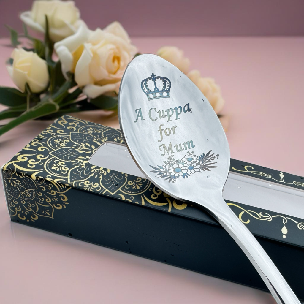 Personalised Engraved Teaspoon โ Custom Text for Mum or Any Occasion โ 7 Colours Available
