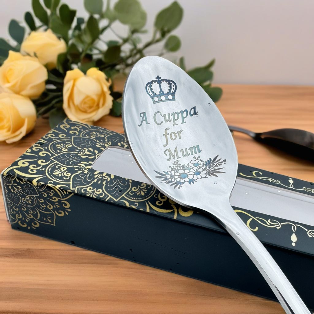 Personalised Engraved Teaspoon โ Custom Text for Mum or Any Occasion โ 7 Colours Available