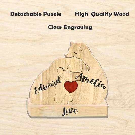 Custom Wooden Bear Family Puzzle with 2–7 Names – Gift for Family