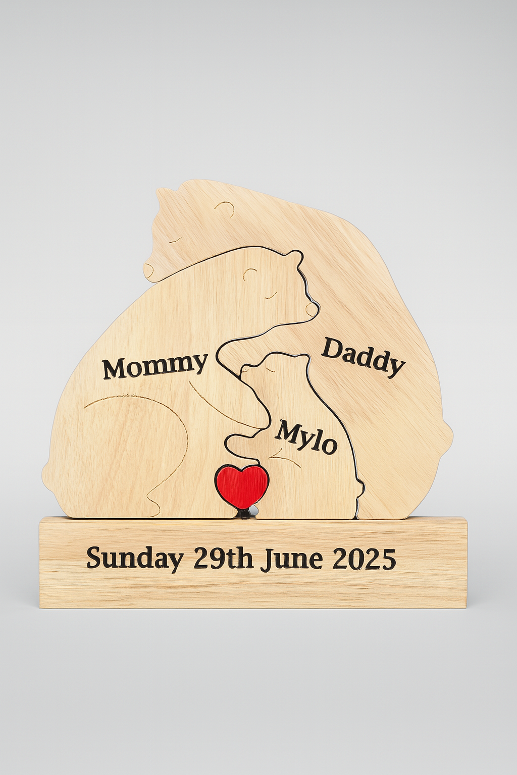 Custom Wooden Bear Family Puzzle with 2–7 Names – Gift for Family