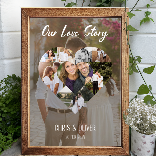 Custom Heart Shape Memory Photos Collage Poster - Celebrating Love