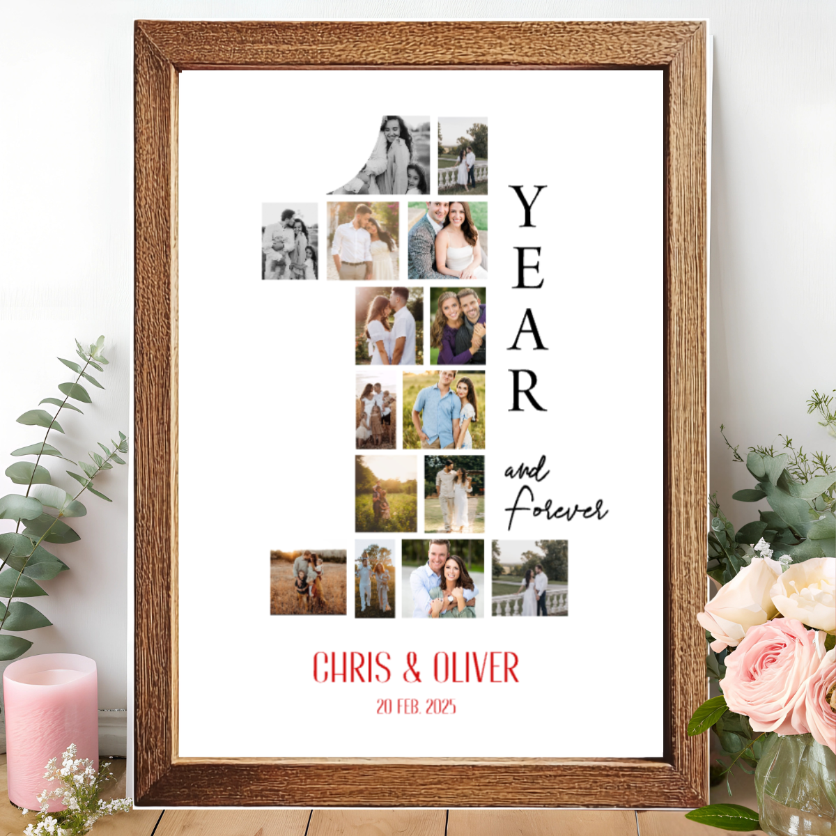 Custom 1-Year Memory Collage Couple Photos Poster - Celebrating Love