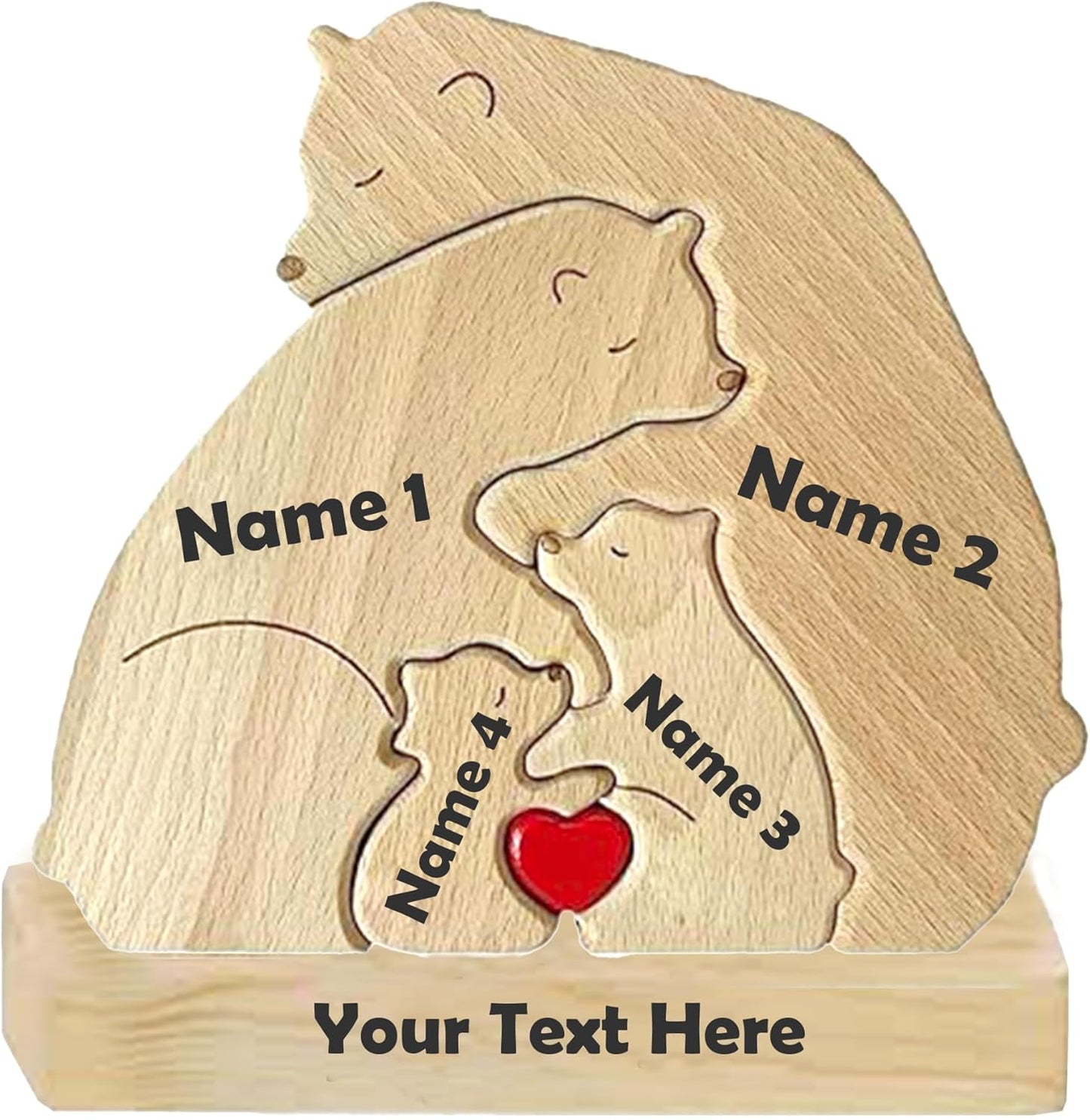 Custom Wooden Bear Family Puzzle with 2–7 Names – Gift for Family