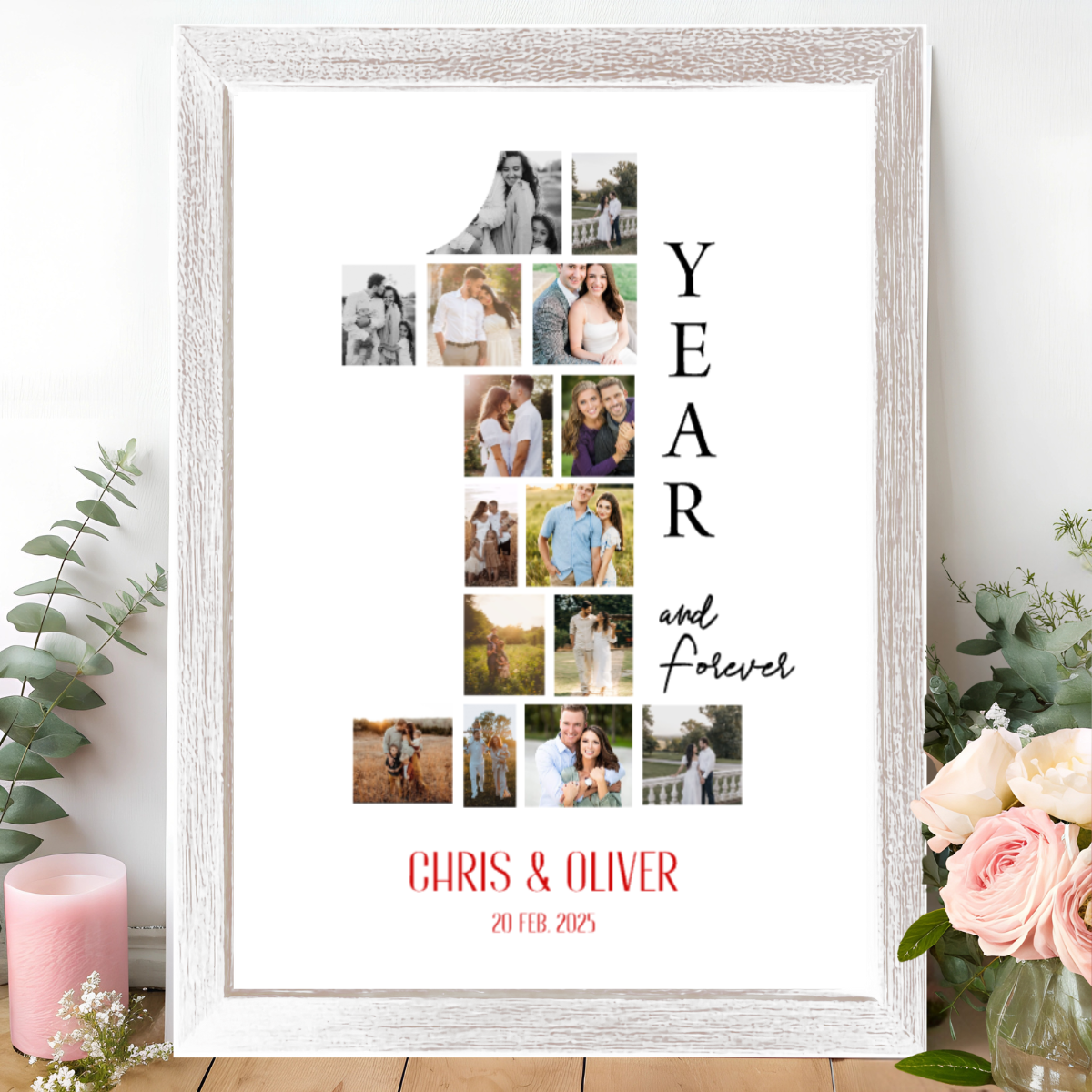 Custom 1-Year Memory Collage Couple Photos Poster - Celebrating Love