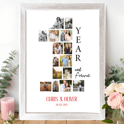 Custom 1-Year Memory Collage Couple Photos Poster - Celebrating Love