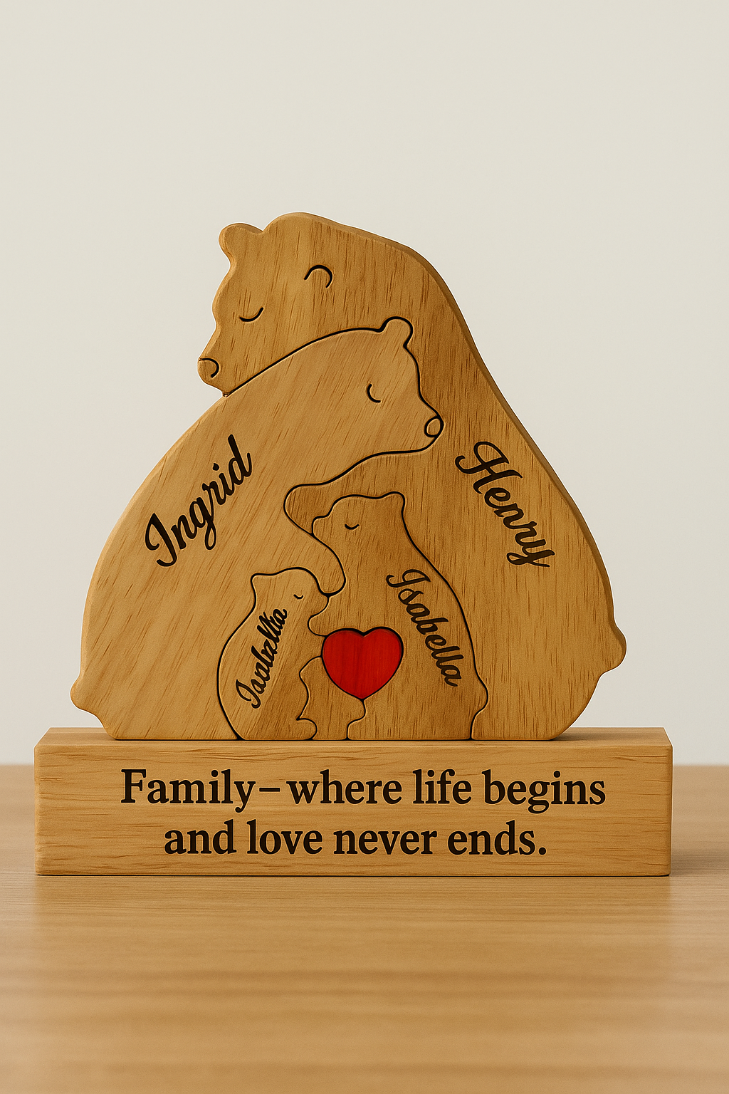 Custom Wooden Bear Family Puzzle with 2–7 Names – Gift for Family