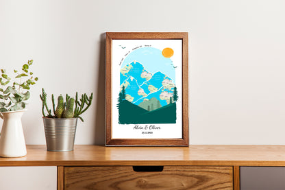Custom Adventure Map Poster Design - 4 Memory Areas | Personalized Travel Keepsake