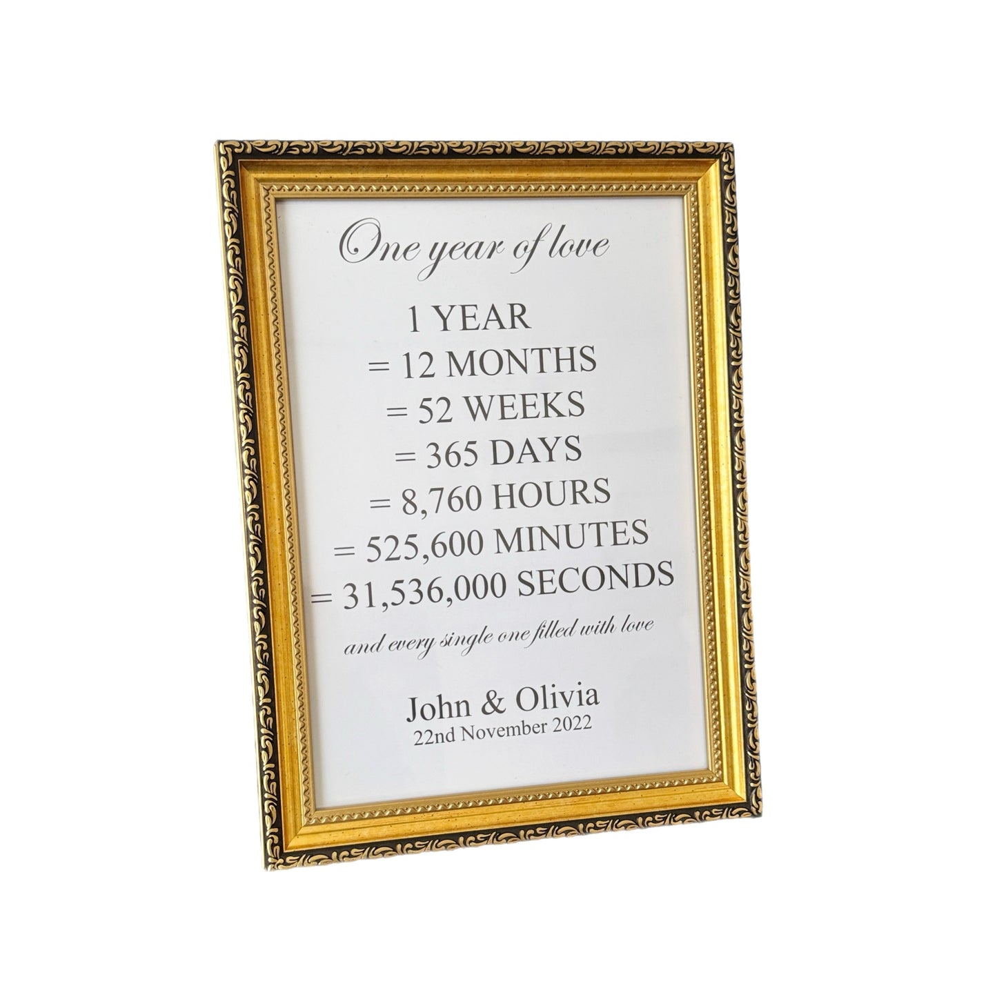 1 Year Anniversary Gift – Personalized Poster with Frame | A4, A3, A2 Sizes
