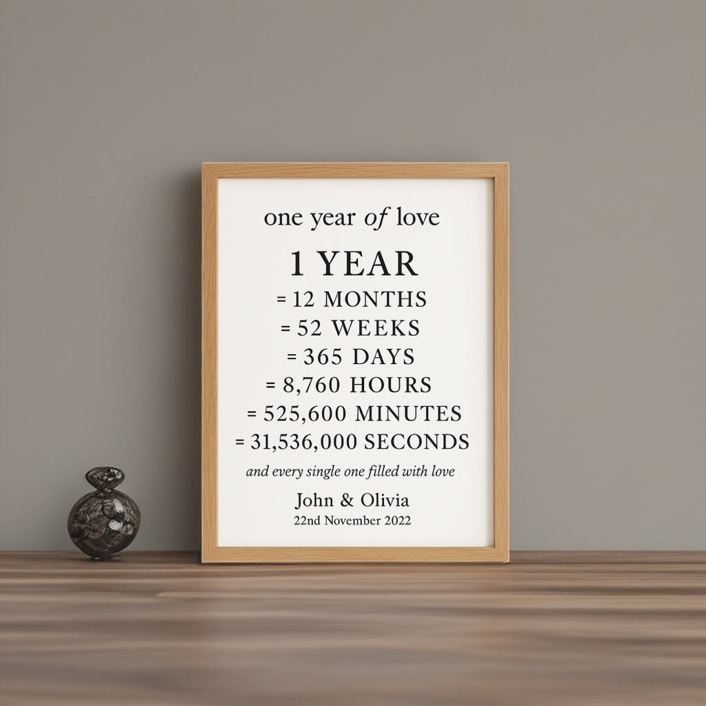1 Year Anniversary Gift – Personalized Poster with Frame | A4, A3, A2 Sizes