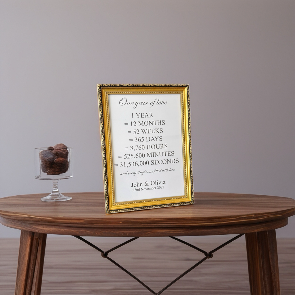 1 Year Anniversary Gift – Personalized Poster with Frame | A4, A3, A2 Sizes