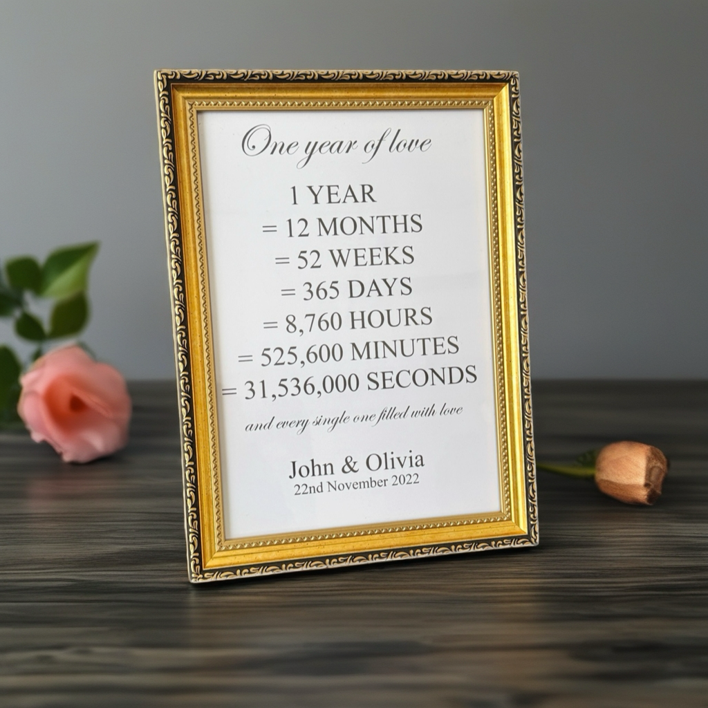 1 Year Anniversary Gift – Personalized Poster with Frame | A4, A3, A2 Sizes