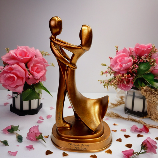 Custom Engraved Dancing Couple Figurine – 23.5cm Romantic Anniversary Gift – Bronze or Silver Resin Statue