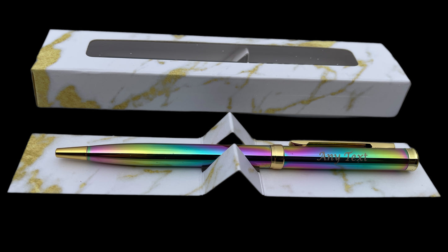 30 Personalised Engraved Luxury Metal Ballpoint Pen - Silver, Gold, Rainbow