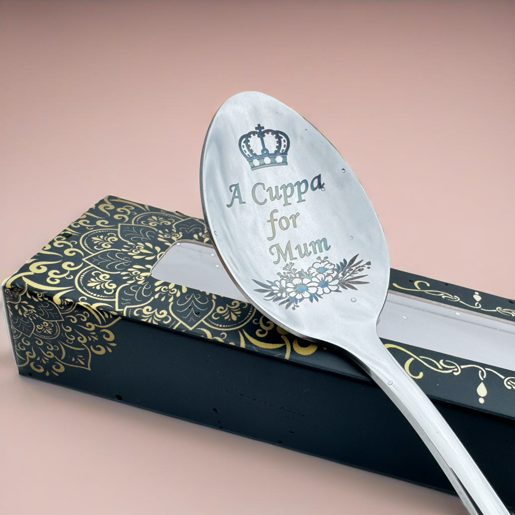 Personalised Engraved Teaspoon – Custom Text for Mum or Any Occasion – 7 Colours Available