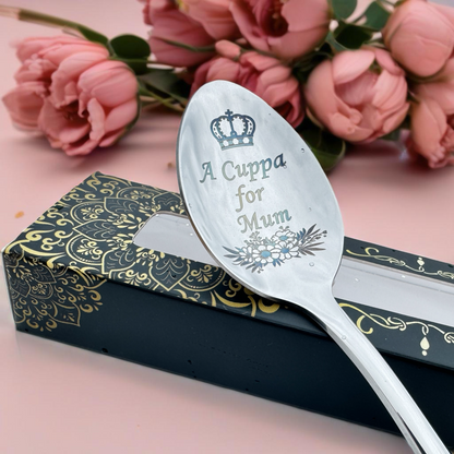 Personalised Engraved Teaspoon – Custom Text for Mum or Any Occasion – 7 Colours Available