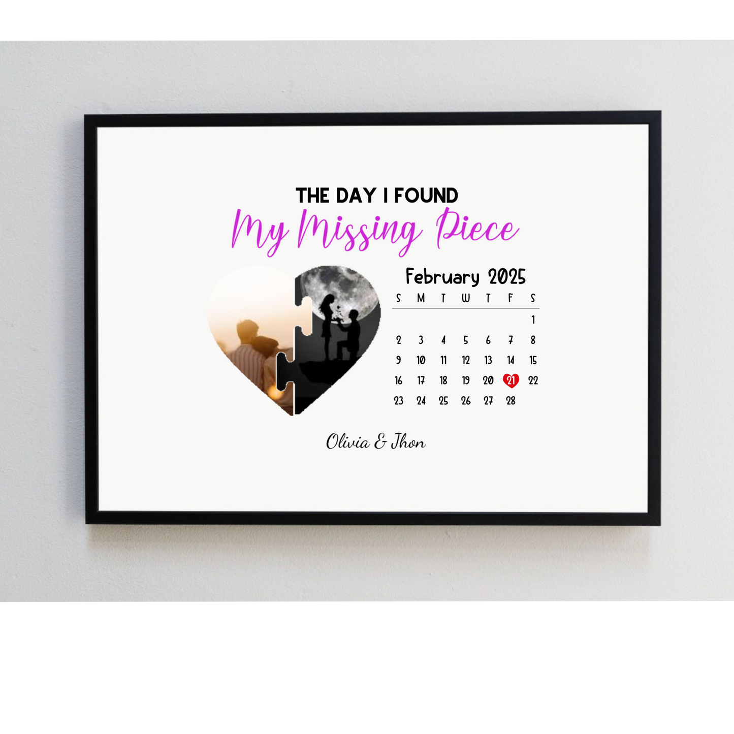 Personalised 'Heart Calendar' Frame with Two Photos – Celebrate the Day You Fell in Love