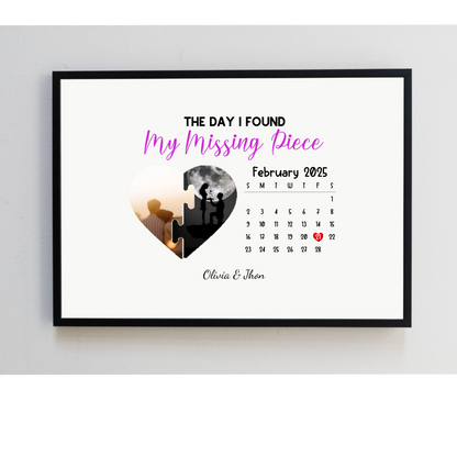 Personalised 'Heart Calendar' Frame with Two Photos – Celebrate the Day You Fell in Love