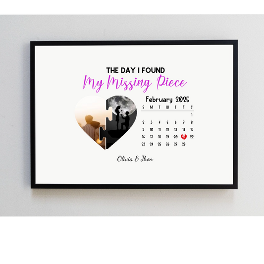 Personalised 'Heart Calendar' Frame with Two Photos – Celebrate the Day You Fell in Love