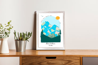 Custom Adventure Map Poster Design - 4 Memory Areas | Personalized Travel Keepsake