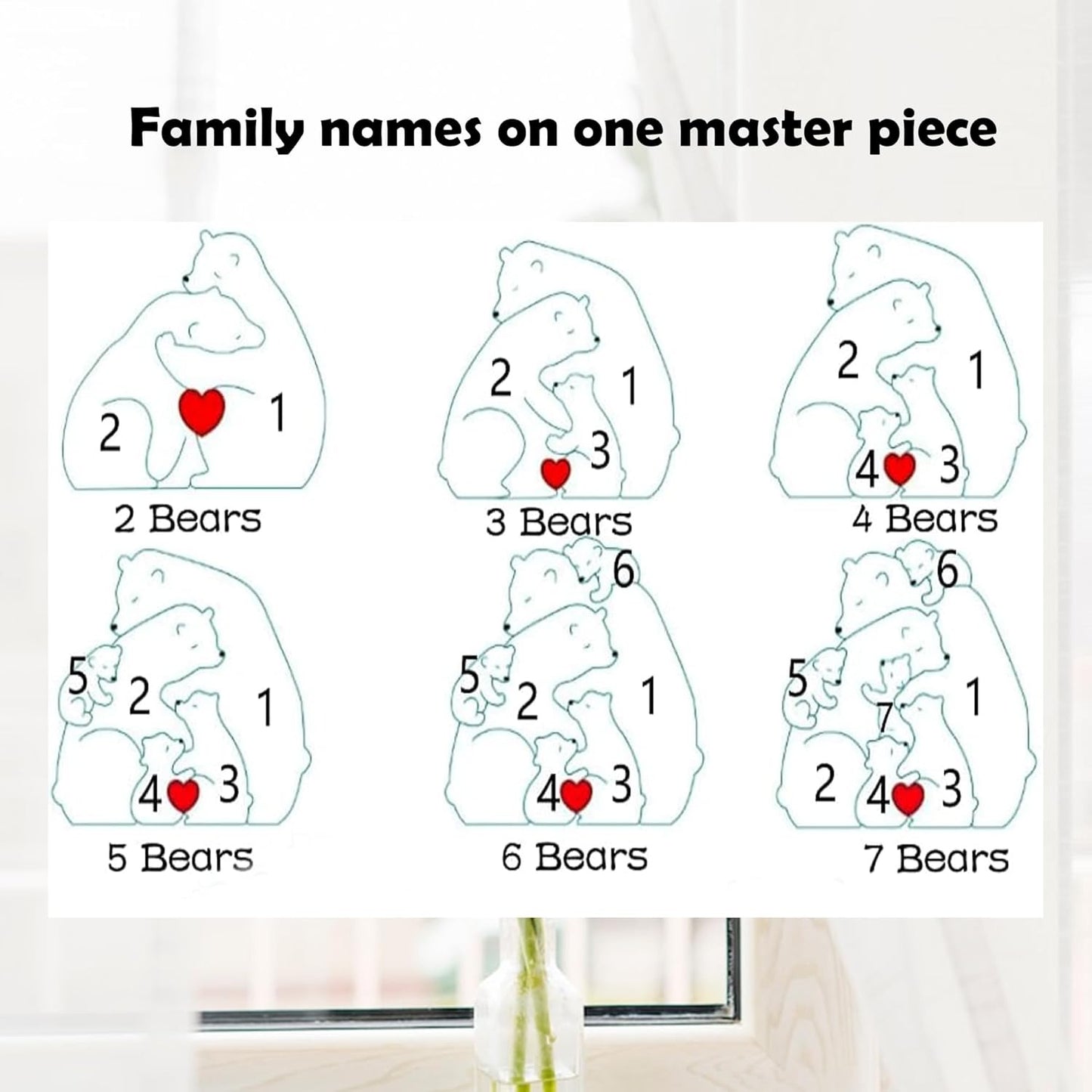 Custom Wooden Bear Family Puzzle with 2–7 Names – Gift for Family