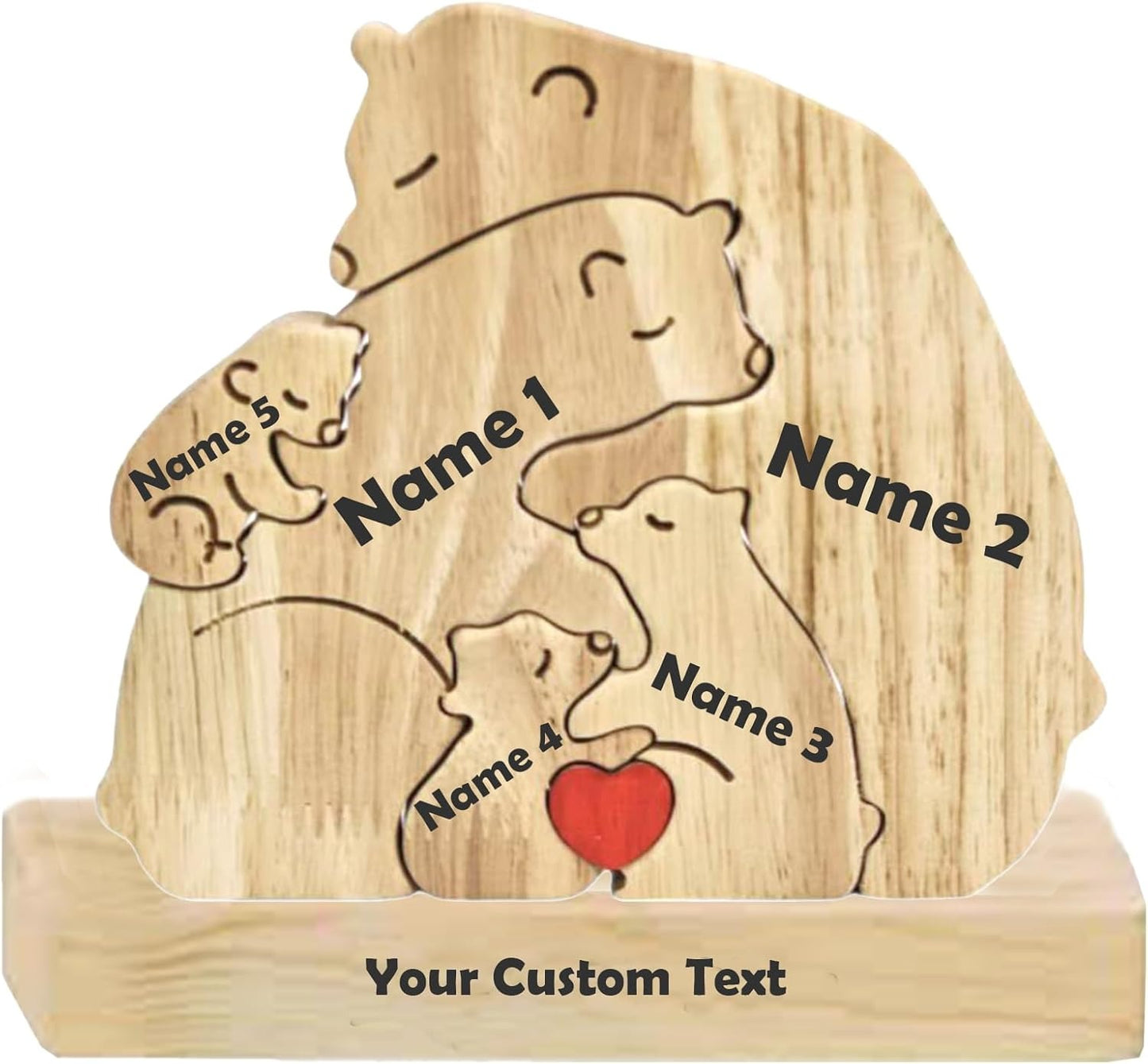 Custom Wooden Bear Family Puzzle with 2–7 Names – Gift for Family