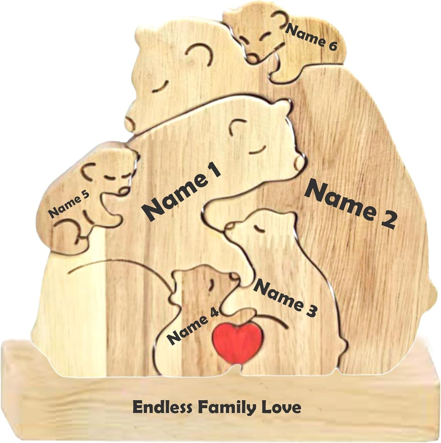 Custom Wooden Bear Family Puzzle with 2–7 Names – Gift for Family